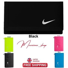 For Nike ✅ Unisex Wallet Swoosh Dri-FIT Bifold Card Holder Coin Zip Purse Black