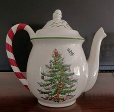 Spode CHRISTMAS TREE Teapot - 6 Cup - Peppermint Candy Cane Handle - NEW