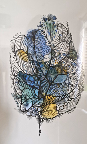 Feathers framed watercolour - framed,