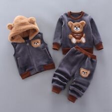 3PCS Infant Baby Boys Girls Bear Sweatshirt Tops Pants Vest Clothes Outfit Sets