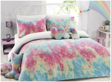 Rainbow Tie Dye Teddy Fleece Bedding Duvet Cover Fitted Sheet Throw or Cushion