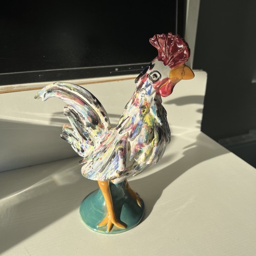 Pottery hen rooster figurine - hen/rooster,