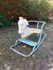 Vintage 1950s Triang Gee Gee Rocker Rocking Horse Blue and Yellow