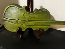Vintage 60s Royal Cast Metal Green Bass Guitar and Mandolin Wall Hangings Art