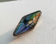 Vintage Ladies Thomas L Mott Sterling Silver Butterfly Wing Beach Scene Brooch