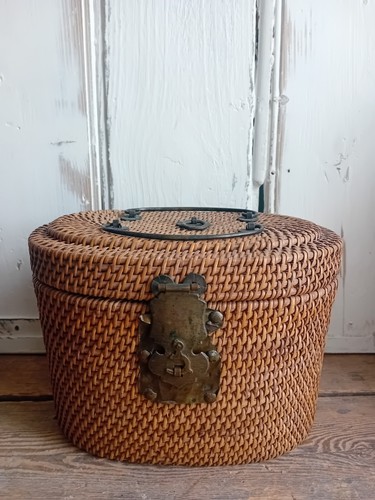 Antique woven rattan tea caddy - woven,