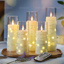 5 Pcs Flickering Flameless LED Pillar Candles with Remote & Embedded Star String
