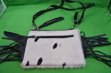 Ladies' Genuine Western Style Purse Handbag Cowhide Leather W/Hair,Black & White