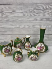 Limoges France Green Romantic Scenes Miniature Bundle Including Egg Vase. PS
