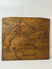 Vintage 1970s Hand Carved/Burnt Hares Wall Plaque 