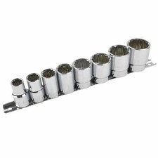 8 Piece 1/2 Inch Whitworth Shallow Alloy Steel Sockets Set on Rail Garage Tool