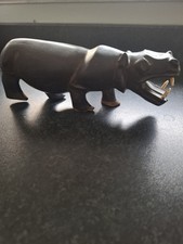 Hand Carved Vintage Wooden Hippo Ornament Hipopotamus