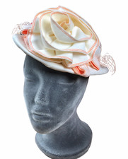 VTG. 40s 50s Ivory Pillbox Hat  Tilt hat Rose birdcage bridal lady Rose