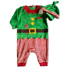 Baby Christmas Outfit Velour Romper & Hat NEXT Xmas Sleepsuit Elf Dress Up Set