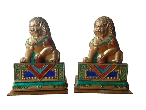 Pair foo dog - pair, brass