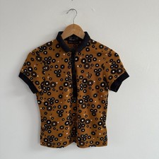 Fred Perry x Amy Winehouse Polo Shirt UK 10 Mustard Floral Retro Short Sleeve