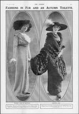 1912 FASHION Autumn Gown Shantung Floss Silk Ostrich Plumes Mole Fur Wrap (279)