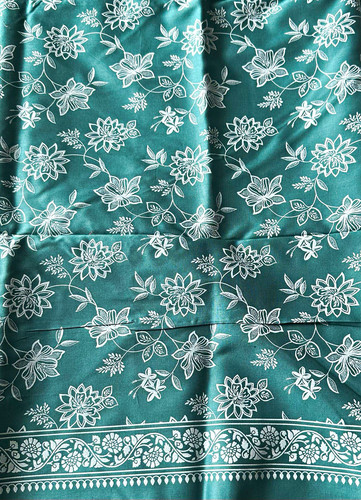 Teal green white floral - green/white,
