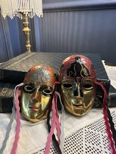 Vintage Venetian Brass Masks Ornaments – Hand Painted Collectible Pair