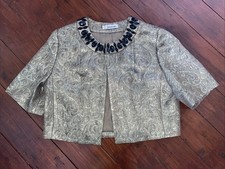 Gold brocade Short jacket Bellero Beaded collar Vintage Kaleidoscope Size 12