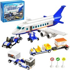 City Passenger Airplane Toy Building Blocks Set with Plane Trailer Luggage Truck