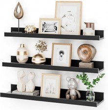 Floating Shelves Set of 2, 60 cm Black Floating Shelves Wood Wall Mounted