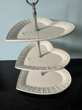 Pretty Three Tiered Heart Shaped White Cake Plate With Butterfly Pattern