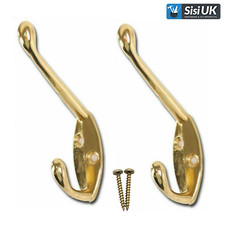 Coat Hooks BRASS **Pack 2/4** Robe Double Wall Door Hall Cupboard Clothes Hanger