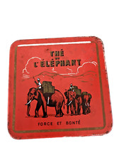 Elephant Tea Tin Caddy Original Vintage French Collector Rare Find Red Mahout
