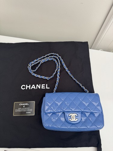 Chanel patent light blue mini - blue,