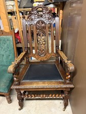 Antique late 19th Century Furniture Wooden Carved Arm Chair - Jacobean revivival