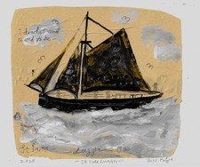 2025 acrylic on old brown paper " St Ives Lugger " by Bill Payne.A.Wallis style