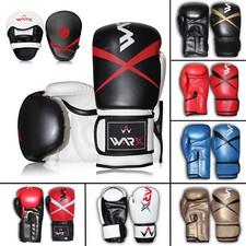 WARX® Leather Boxing Gloves And Focus Pads Set Punch Bag Hook Jab MMA Training