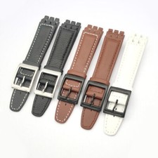 For Swatch Cowhide Watchband Watch Band 17mm Leather Strap with Buckle