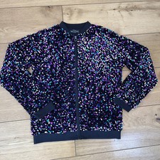 Primark Black And Purple Sequin Bommber Jacket Age 11-12