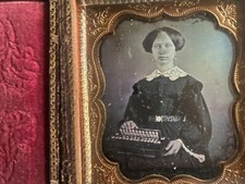 FEMALE MUSICIAN DAG :  Woman holding  Concertina or Flutina Daguerreotype