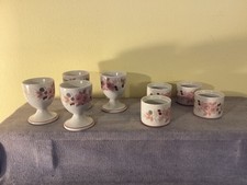 Vintage BOOTS HEDGE ROSE Pottery  4 EGG CUPS & 4 NAPKIN RINGS