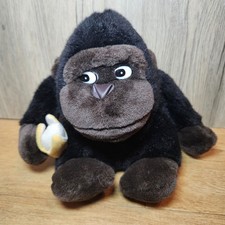 Gorilla Plush Vintage Soft Toy Side Eye Side Eyes Brown Small Holding Banana 7"