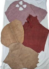 ​4 Real Leather Pieces Craft Remnants Hides - Beige Brown Burgundy Pink Suede