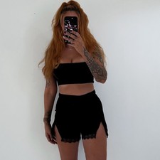 Ladies River Island Black High Waisted Lace Trim Summer Shorts Size 10