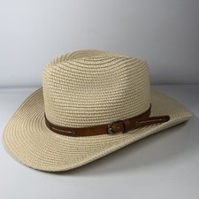 Furtalk Mens Straw Cowboy Hat M L Beige Wide Brim Sun Hat Faux Leather Band