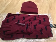 BNWT Bon Marche Dachshund Sausage Dog Fleece Scarf Gloves Set & Knit Beanie Hat