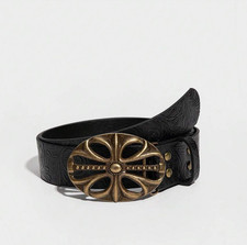 women western cowboy style  chuncky buckle embossed black belt