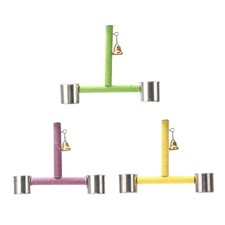 Cute Bird Cage Perch Bird Standing Perch Training Perch with 2 Feeding Cups