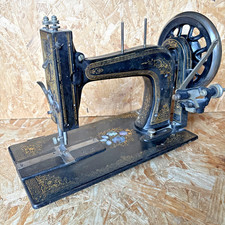 Antique 1890s Hengstenberg Hand Crank Sewing Machine, Mother of Peal Inlay