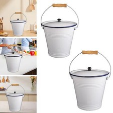 Enamel Bucket with Lid Flour