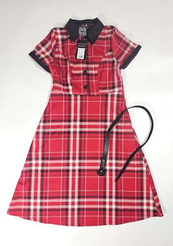 Red checked tartan retro dress - checked,