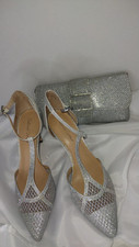 ROLAND CARTIER BRAND NEW SILVER SHIMMER MESH SHOES AND MATCHING BAG UK 4 EUR 37