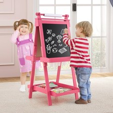 3 in 1 Double-sided Kids Art Easel with Adjustable Height Magnet Whiteboard Pink