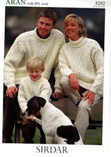 Vintage Family Aran Knitting Pattern 6 sizes 24 to 46", DK, A4 printed copy